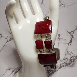 Vintage Heavy Red Jasper 925 Silver Bracelet